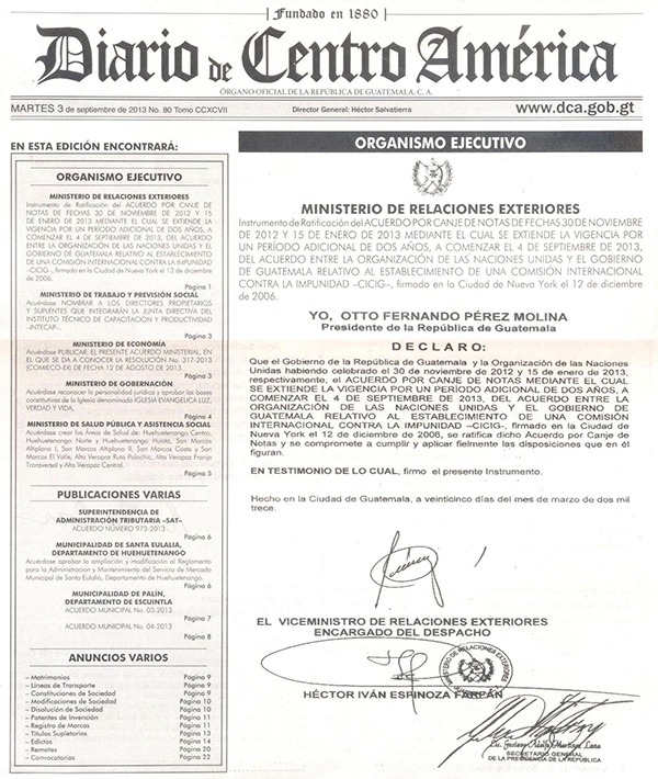 Acuerdo de extensión del mandato de la CICIG