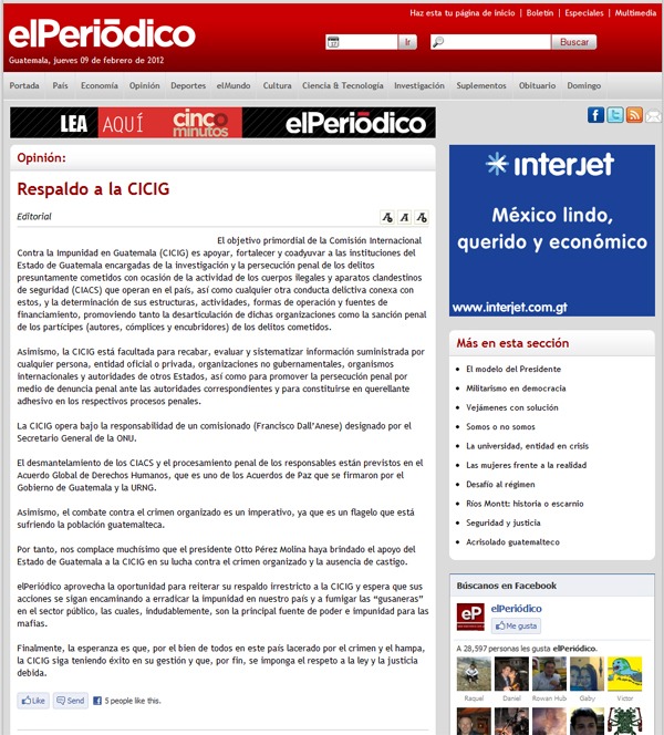 Editorial El Periódico: Respaldo a la CICIG